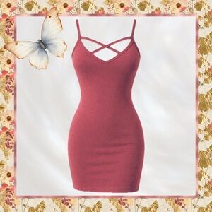 Bozzolo Pink Bodycon Mini Dress Size M Criss Cross Strap Fitted Slip Dress Y2K